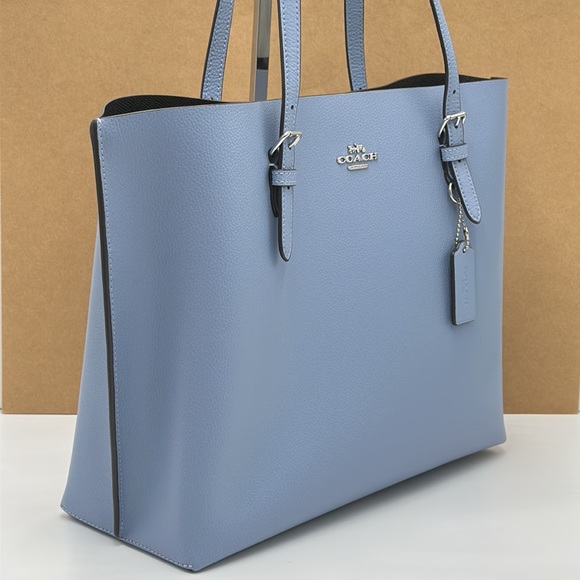 Coach 1671 Mollie Tote Leather Shoulder Bag Marble Blue color - Picture 9 of 15